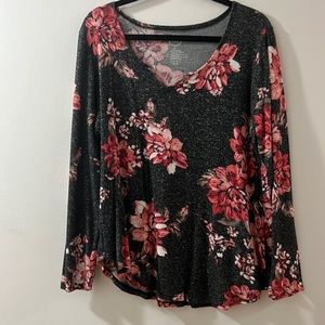 long sleeve black shirt with pink flowers, size 2XL